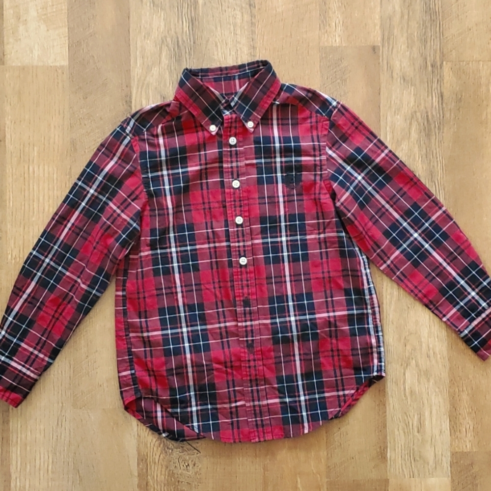 Chaps Boys Long Sleeve Red Plaid Buttondown Shirt Size 8‎